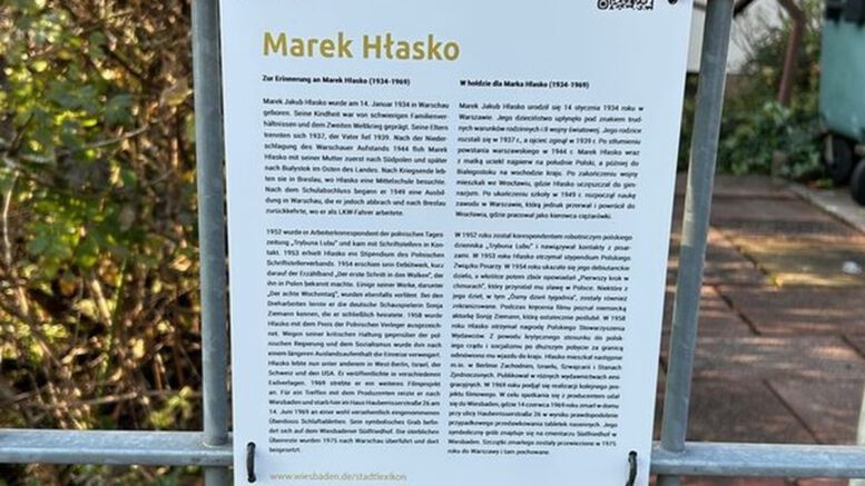 Wiesbaden bringt Gedenktafel für Marek Hłasko an seinem Sterbeort an